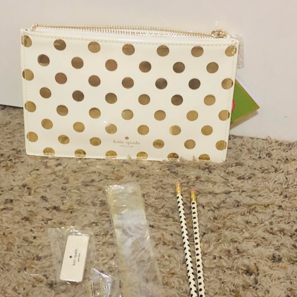 Kate Spade Gold Dots Pencil Pouch Set *NEW WITH DEFECT*